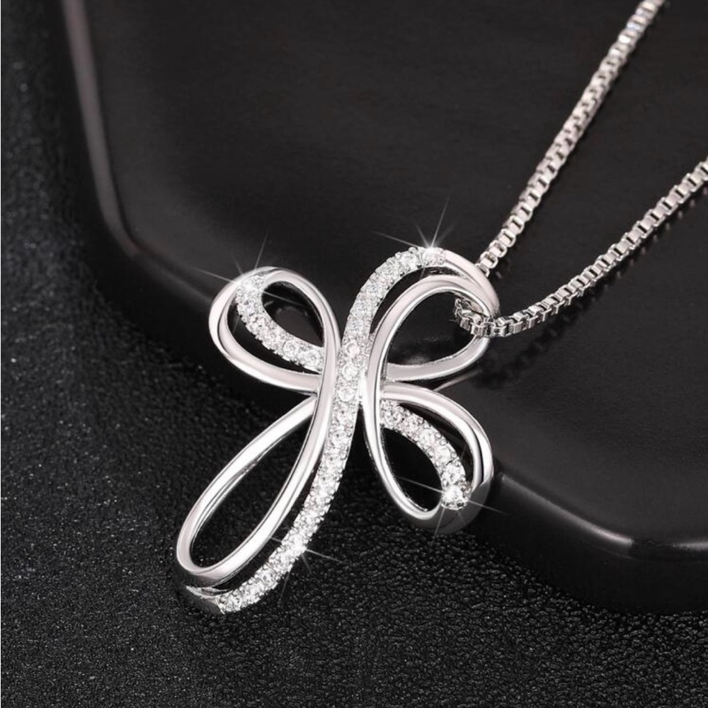 Silver Tone Cubic Zirconia‎ Cross Necklace